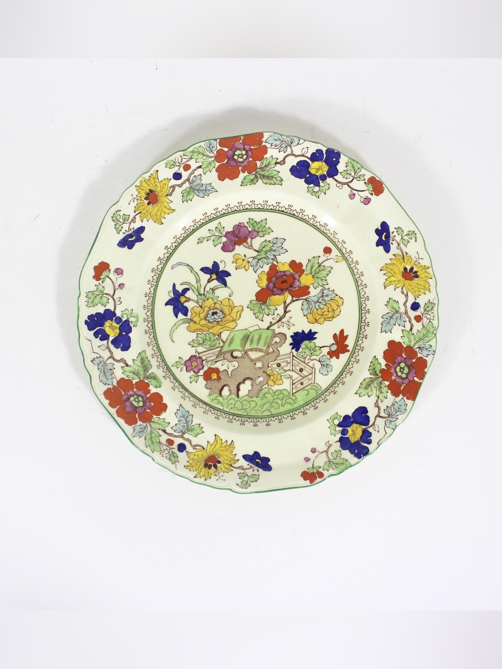 Antique Mason’s Green Bible Pattern Dinner Plate with Green Edge 10.25”
